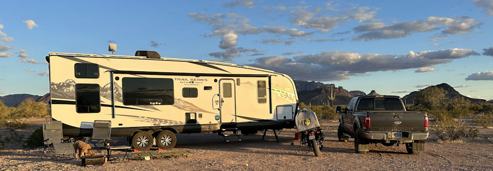 2016 Ford F-350 towing 2022 Outdoors RV Mountain Trail 29TRX toy hauler travel trailer 4 season rig for sale